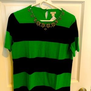 Women’s J crew merino wool stripe short sleeve sweater with jeweled neckline